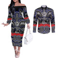 ANZAC Day Canterbury Bankstown Bulldogs Couples Matching Off The Shoulder Long Sleeve Dress and Long Sleeve Button Shirt Military Memorial Aboriginal Indigenous Art