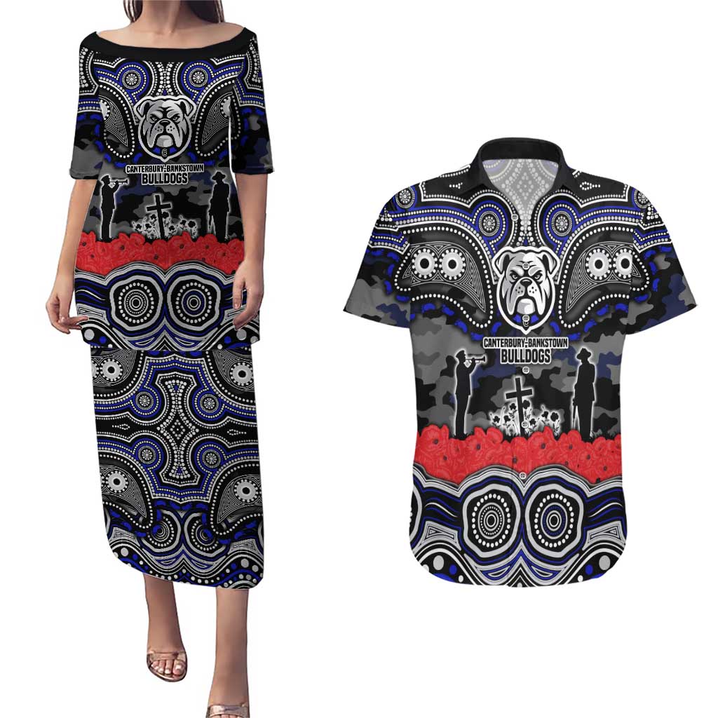 ANZAC Day Canterbury Bankstown Bulldogs Couples Matching Puletasi and Hawaiian Shirt Military Memorial Aboriginal Indigenous Art