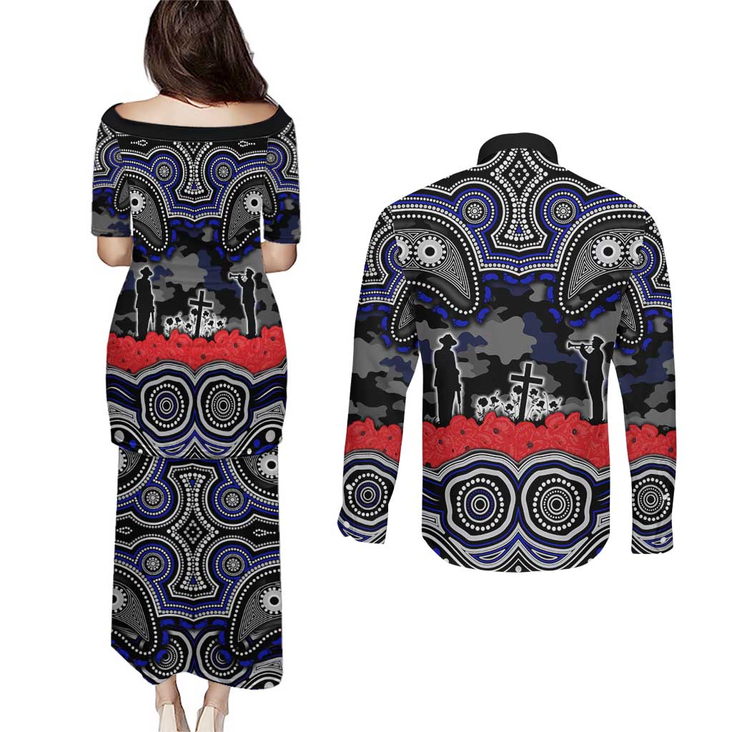 ANZAC Day Canterbury Bankstown Bulldogs Couples Matching Puletasi and Long Sleeve Button Shirt Military Memorial Aboriginal Indigenous Art
