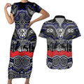 ANZAC Day Canterbury Bankstown Bulldogs Couples Matching Short Sleeve Bodycon Dress and Hawaiian Shirt Military Memorial Aboriginal Indigenous Art