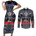ANZAC Day Canterbury Bankstown Bulldogs Couples Matching Short Sleeve Bodycon Dress and Long Sleeve Button Shirt Military Memorial Aboriginal Indigenous Art