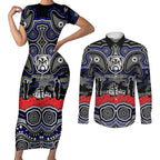 ANZAC Day Canterbury Bankstown Bulldogs Couples Matching Short Sleeve Bodycon Dress and Long Sleeve Button Shirt Military Memorial Aboriginal Indigenous Art