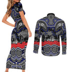 ANZAC Day Canterbury Bankstown Bulldogs Couples Matching Short Sleeve Bodycon Dress and Long Sleeve Button Shirt Military Memorial Aboriginal Indigenous Art