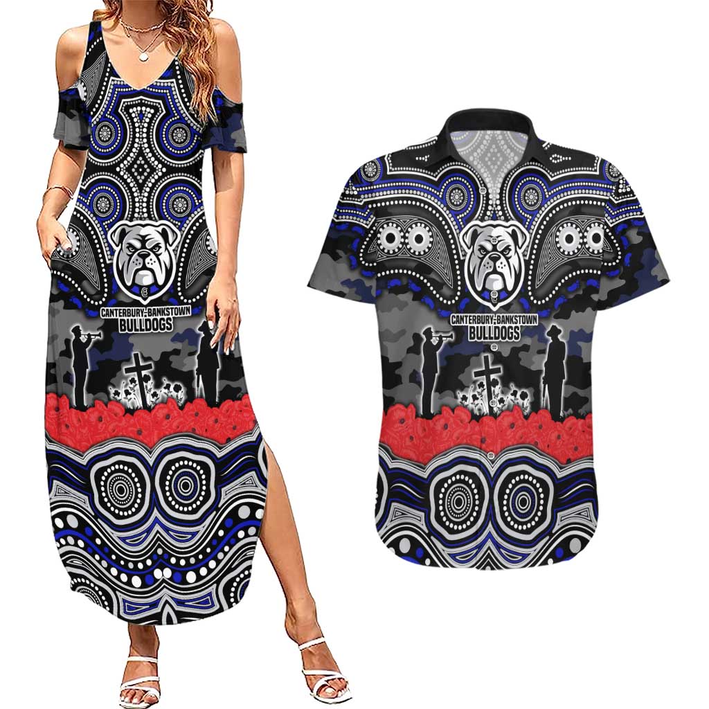 ANZAC Day Canterbury Bankstown Bulldogs Couples Matching Summer Maxi Dress and Hawaiian Shirt Military Memorial Aboriginal Indigenous Art