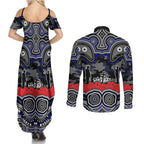 ANZAC Day Canterbury Bankstown Bulldogs Couples Matching Summer Maxi Dress and Long Sleeve Button Shirt Military Memorial Aboriginal Indigenous Art