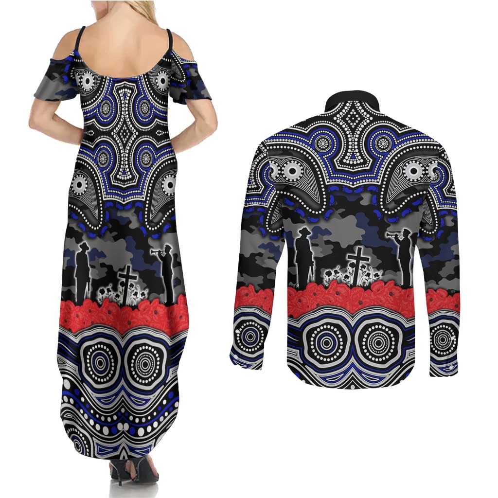 ANZAC Day Canterbury Bankstown Bulldogs Couples Matching Summer Maxi Dress and Long Sleeve Button Shirt Military Memorial Aboriginal Indigenous Art