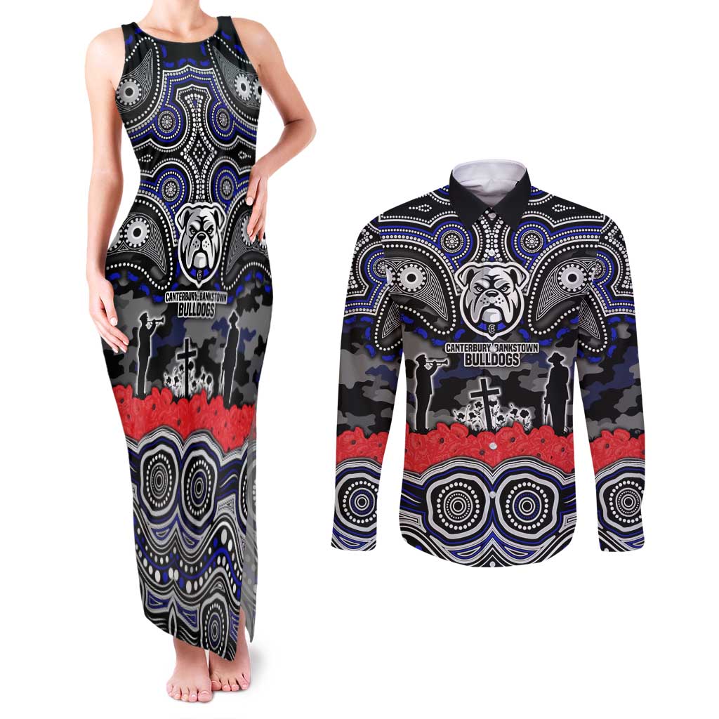 ANZAC Day Canterbury Bankstown Bulldogs Couples Matching Tank Maxi Dress and Long Sleeve Button Shirt Military Memorial Aboriginal Indigenous Art