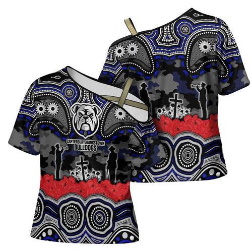 ANZAC Day Canterbury Bankstown Bulldogs Cross Shoulder Shirt Military Memorial Aboriginal Indigenous Art