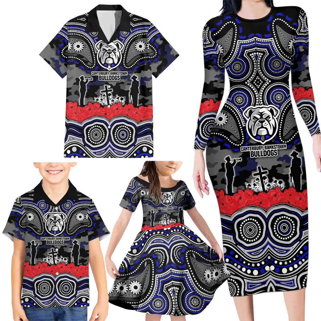 ANZAC Day Canterbury Bankstown Bulldogs Family Matching Long Sleeve Bodycon Dress and Hawaiian Shirt Military Memorial Aboriginal Indigenous Art