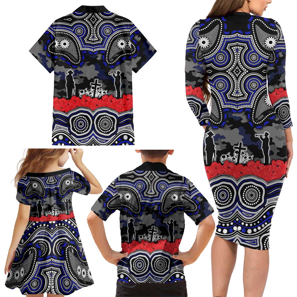 ANZAC Day Canterbury Bankstown Bulldogs Family Matching Long Sleeve Bodycon Dress and Hawaiian Shirt Military Memorial Aboriginal Indigenous Art