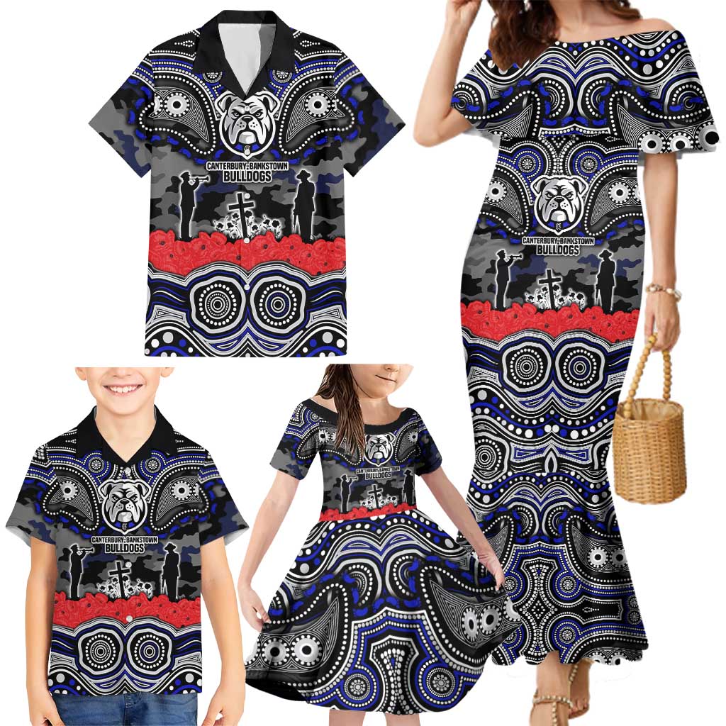 ANZAC Day Canterbury Bankstown Bulldogs Family Matching Mermaid Dress and Hawaiian Shirt Military Memorial Aboriginal Indigenous Art