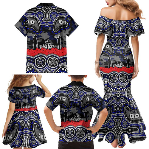 ANZAC Day Canterbury Bankstown Bulldogs Family Matching Mermaid Dress and Hawaiian Shirt Military Memorial Aboriginal Indigenous Art