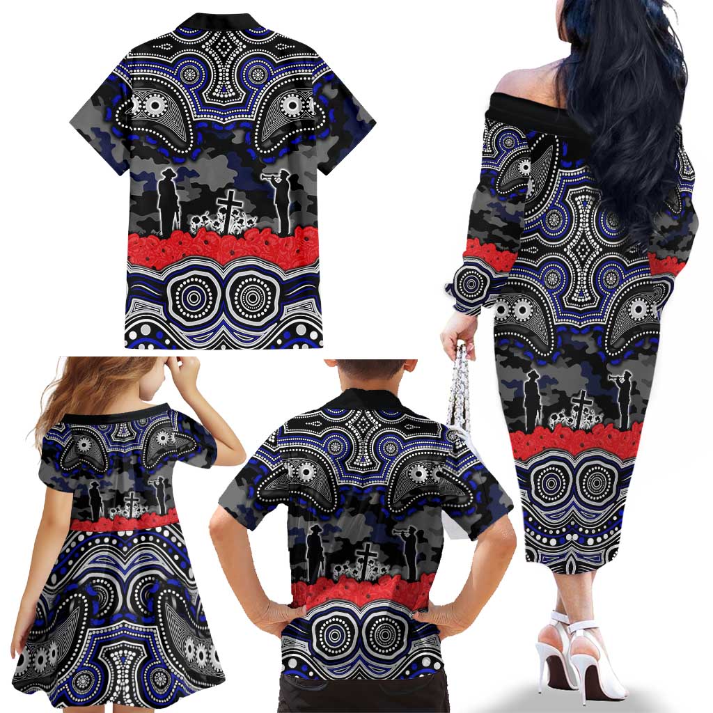ANZAC Day Canterbury Bankstown Bulldogs Family Matching Off The Shoulder Long Sleeve Dress and Hawaiian Shirt Military Memorial Aboriginal Indigenous Art
