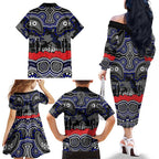ANZAC Day Canterbury Bankstown Bulldogs Family Matching Off The Shoulder Long Sleeve Dress and Hawaiian Shirt Military Memorial Aboriginal Indigenous Art