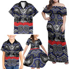 ANZAC Day Canterbury Bankstown Bulldogs Family Matching Off Shoulder Maxi Dress and Hawaiian Shirt Military Memorial Aboriginal Indigenous Art
