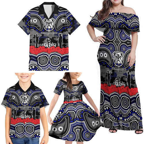 ANZAC Day Canterbury Bankstown Bulldogs Family Matching Off Shoulder Maxi Dress and Hawaiian Shirt Military Memorial Aboriginal Indigenous Art