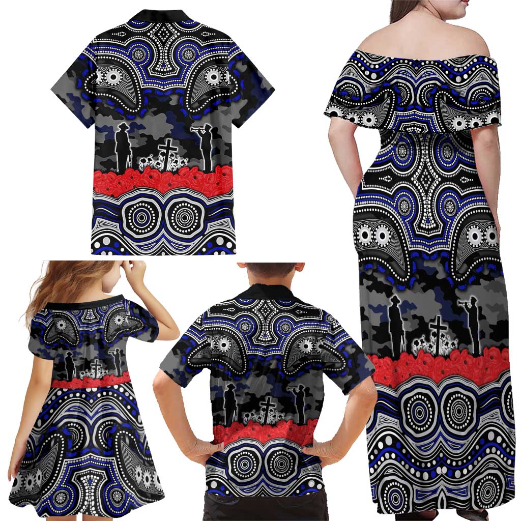 ANZAC Day Canterbury Bankstown Bulldogs Family Matching Off Shoulder Maxi Dress and Hawaiian Shirt Military Memorial Aboriginal Indigenous Art