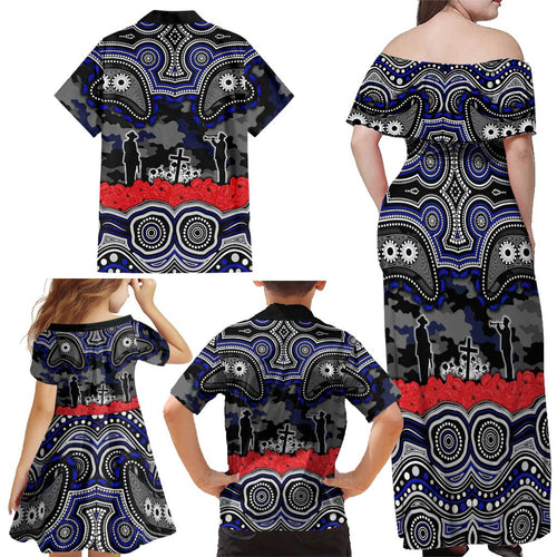 ANZAC Day Canterbury Bankstown Bulldogs Family Matching Off Shoulder Maxi Dress and Hawaiian Shirt Military Memorial Aboriginal Indigenous Art
