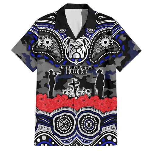 ANZAC Day Canterbury Bankstown Bulldogs Family Matching Off Shoulder Maxi Dress and Hawaiian Shirt Military Memorial Aboriginal Indigenous Art