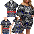ANZAC Day Canterbury Bankstown Bulldogs Family Matching Off Shoulder Short Dress and Hawaiian Shirt Military Memorial Aboriginal Indigenous Art