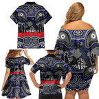 ANZAC Day Canterbury Bankstown Bulldogs Family Matching Off Shoulder Short Dress and Hawaiian Shirt Military Memorial Aboriginal Indigenous Art