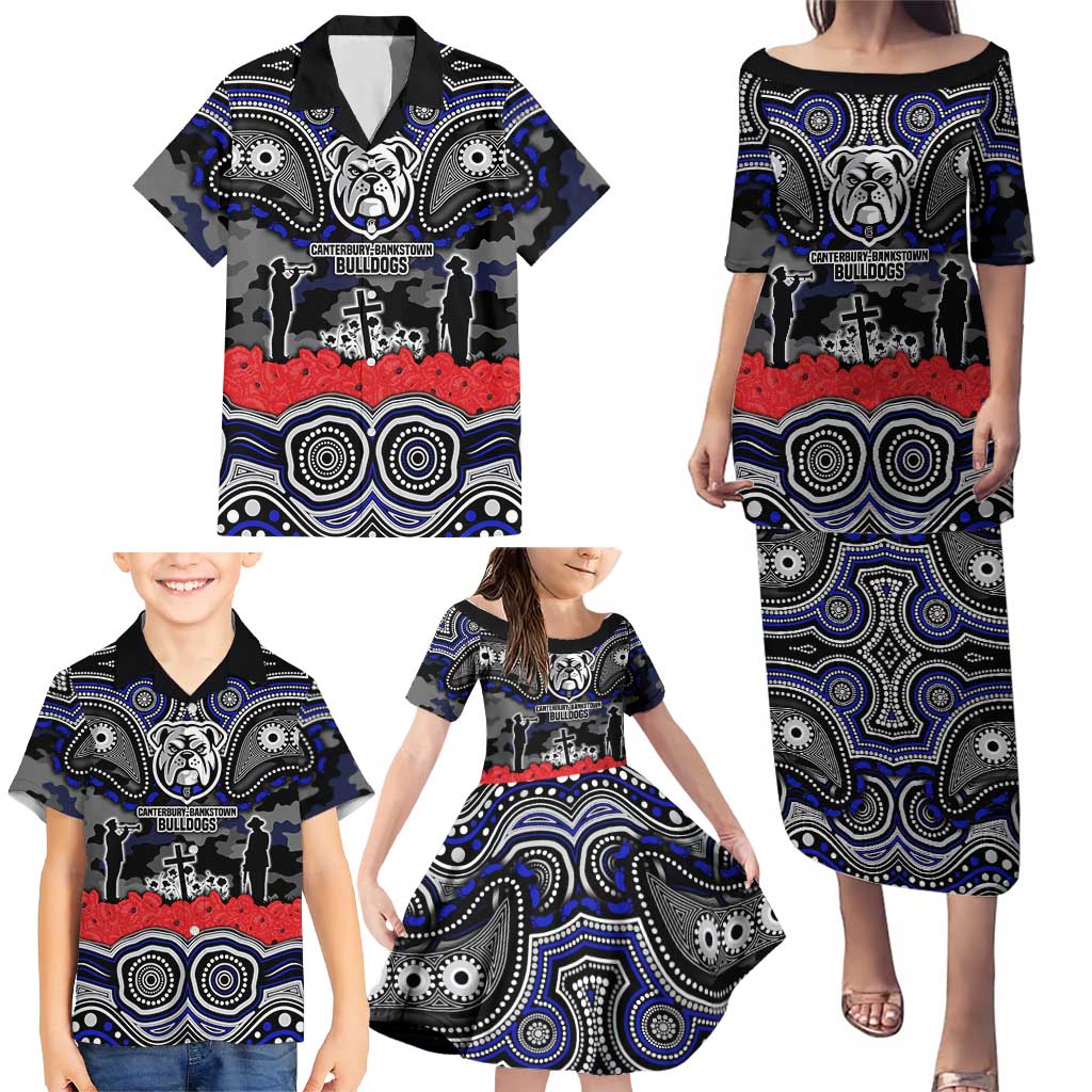 ANZAC Day Canterbury Bankstown Bulldogs Family Matching Puletasi and Hawaiian Shirt Military Memorial Aboriginal Indigenous Art