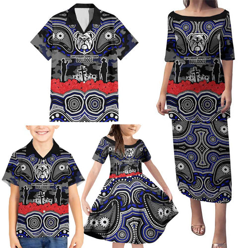 ANZAC Day Canterbury Bankstown Bulldogs Family Matching Puletasi and Hawaiian Shirt Military Memorial Aboriginal Indigenous Art