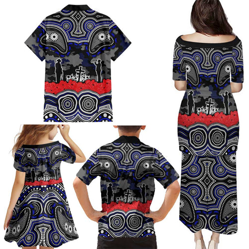 ANZAC Day Canterbury Bankstown Bulldogs Family Matching Puletasi and Hawaiian Shirt Military Memorial Aboriginal Indigenous Art