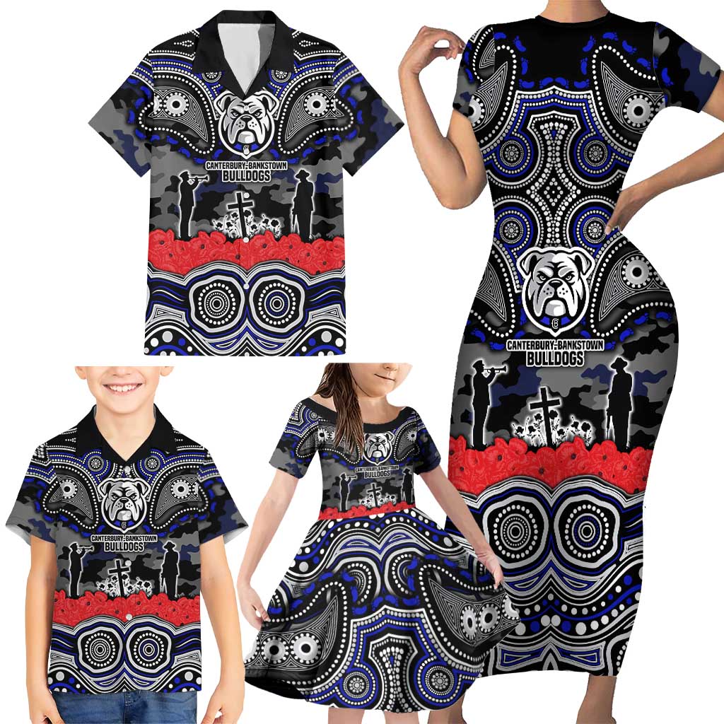 ANZAC Day Canterbury Bankstown Bulldogs Family Matching Short Sleeve Bodycon Dress and Hawaiian Shirt Military Memorial Aboriginal Indigenous Art