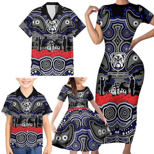 ANZAC Day Canterbury Bankstown Bulldogs Family Matching Short Sleeve Bodycon Dress and Hawaiian Shirt Military Memorial Aboriginal Indigenous Art