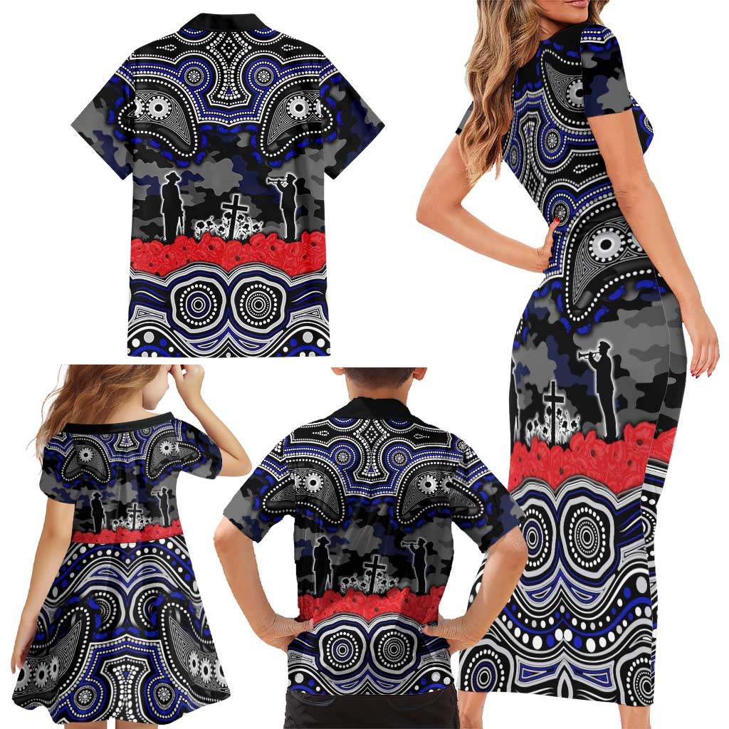 ANZAC Day Canterbury Bankstown Bulldogs Family Matching Short Sleeve Bodycon Dress and Hawaiian Shirt Military Memorial Aboriginal Indigenous Art