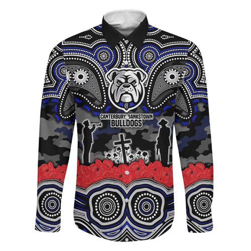 ANZAC Day Canterbury Bankstown Bulldogs Family Matching Short Sleeve Bodycon Dress and Hawaiian Shirt Military Memorial Aboriginal Indigenous Art