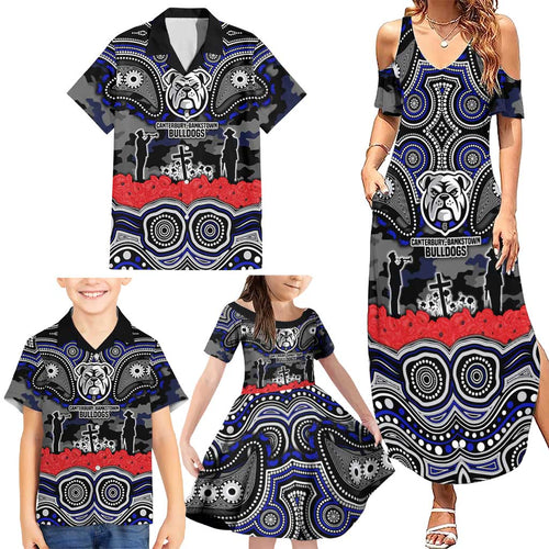 ANZAC Day Canterbury Bankstown Bulldogs Family Matching Summer Maxi Dress and Hawaiian Shirt Military Memorial Aboriginal Indigenous Art