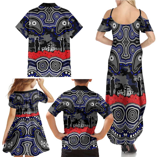 ANZAC Day Canterbury Bankstown Bulldogs Family Matching Summer Maxi Dress and Hawaiian Shirt Military Memorial Aboriginal Indigenous Art