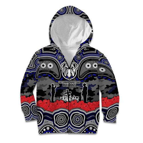 ANZAC Day Canterbury Bankstown Bulldogs Kid Hoodie Military Memorial Aboriginal Indigenous Art