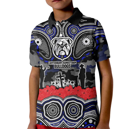 ANZAC Day Canterbury Bankstown Bulldogs Kid Polo Shirt Military Memorial Aboriginal Indigenous Art