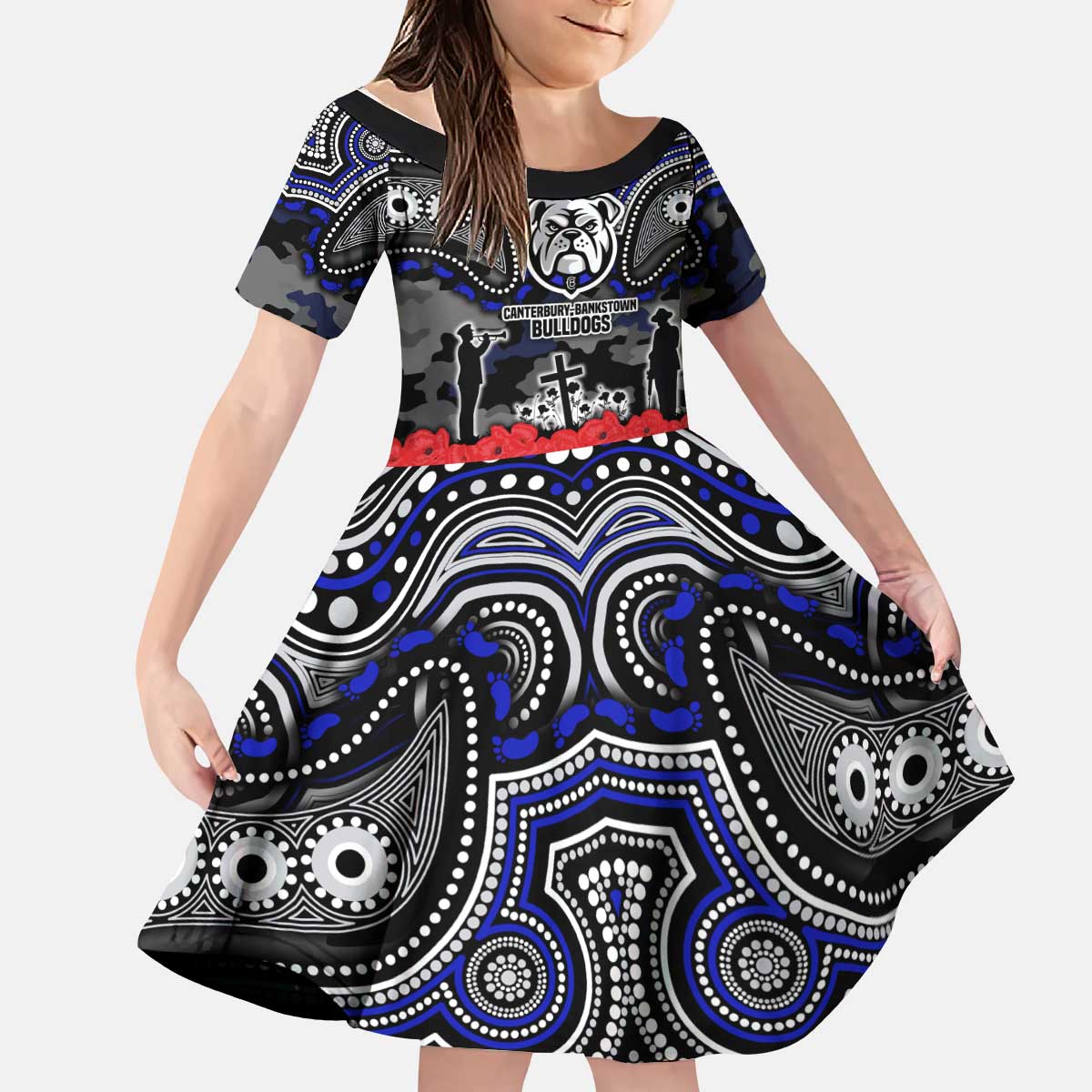 ANZAC Day Canterbury Bankstown Bulldogs Kid Short Sleeve Dress Military Memorial Aboriginal Indigenous Art