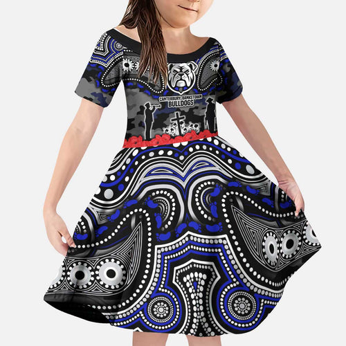 ANZAC Day Canterbury Bankstown Bulldogs Kid Short Sleeve Dress Military Memorial Aboriginal Indigenous Art