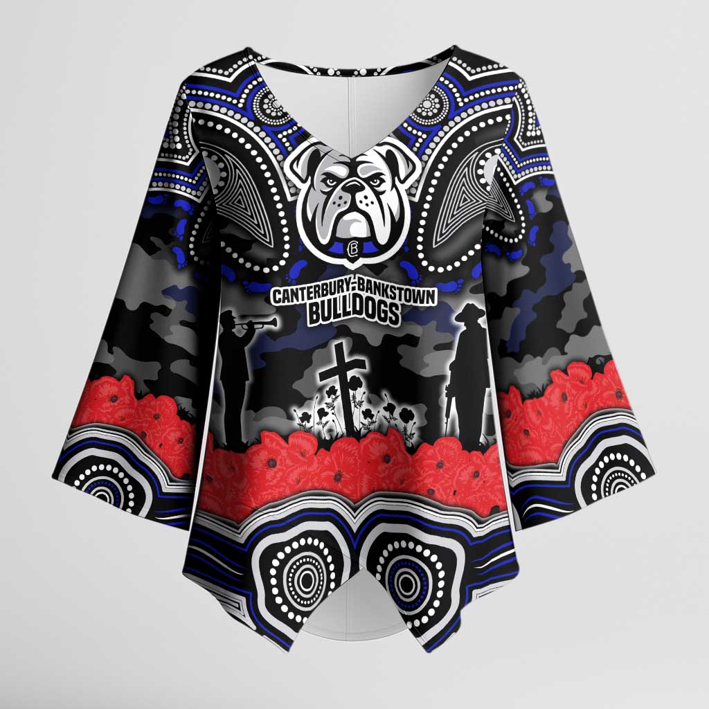ANZAC Day Canterbury Bankstown Bulldogs Kimono Sleeve Blouse Military Memorial Aboriginal Indigenous Art