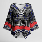 ANZAC Day Canterbury Bankstown Bulldogs Kimono Sleeve Blouse Military Memorial Aboriginal Indigenous Art
