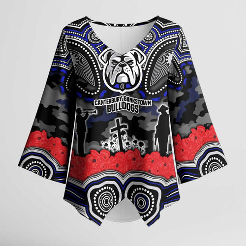 ANZAC Day Canterbury Bankstown Bulldogs Kimono Sleeve Blouse Military Memorial Aboriginal Indigenous Art
