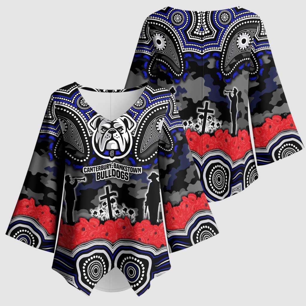 ANZAC Day Canterbury Bankstown Bulldogs Kimono Sleeve Blouse Military Memorial Aboriginal Indigenous Art
