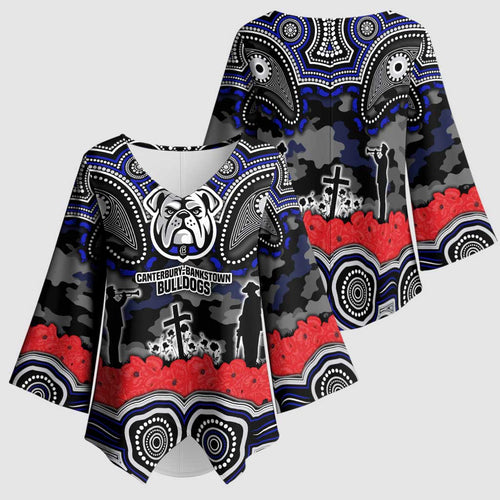 ANZAC Day Canterbury Bankstown Bulldogs Kimono Sleeve Blouse Military Memorial Aboriginal Indigenous Art
