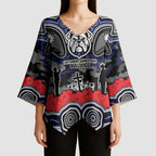 ANZAC Day Canterbury Bankstown Bulldogs Kimono Sleeve Blouse Military Memorial Aboriginal Indigenous Art