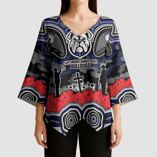 ANZAC Day Canterbury Bankstown Bulldogs Kimono Sleeve Blouse Military Memorial Aboriginal Indigenous Art