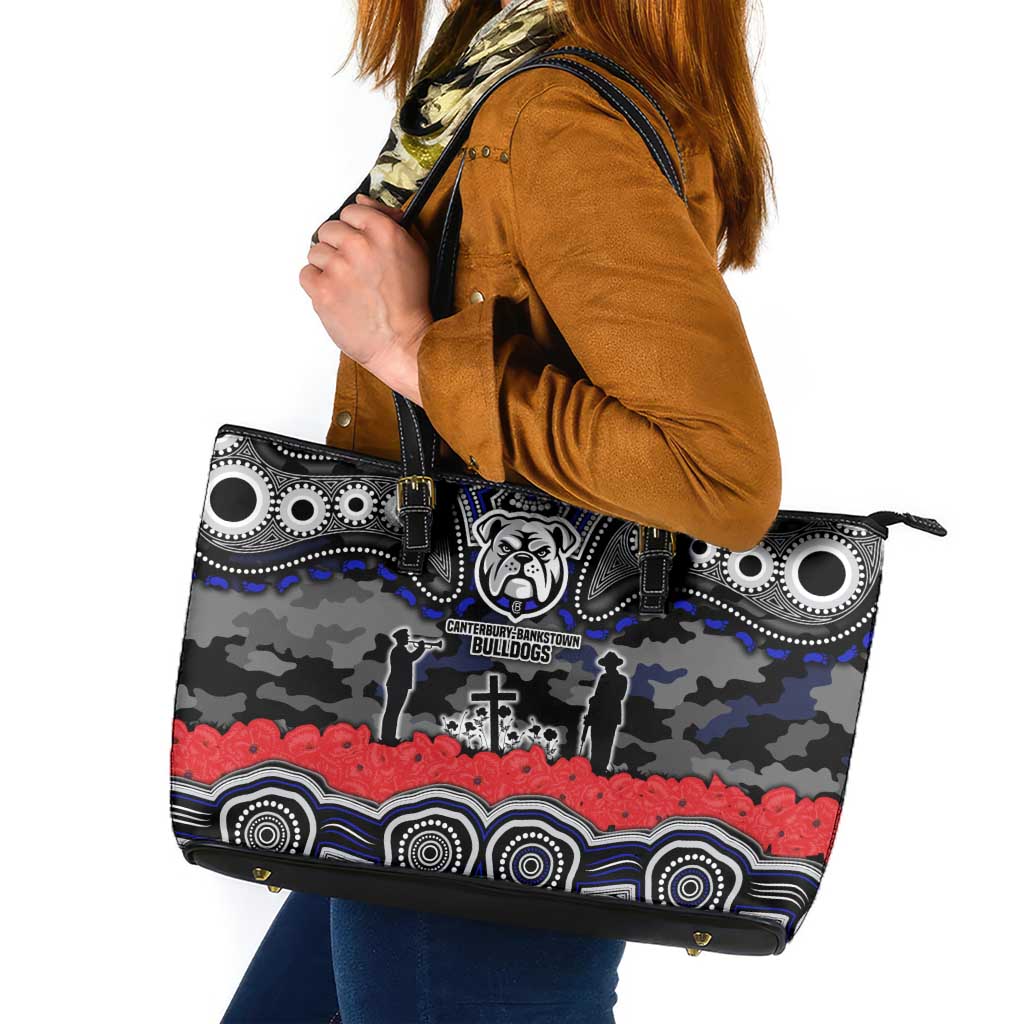 ANZAC Day Canterbury Bankstown Bulldogs Leather Tote Bag Military Memorial Aboriginal Indigenous Art