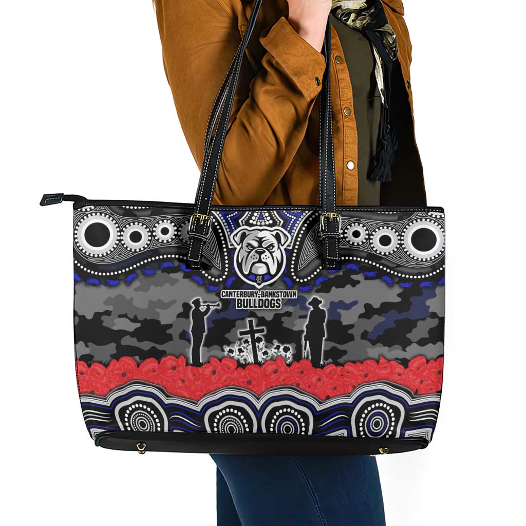ANZAC Day Canterbury Bankstown Bulldogs Leather Tote Bag Military Memorial Aboriginal Indigenous Art