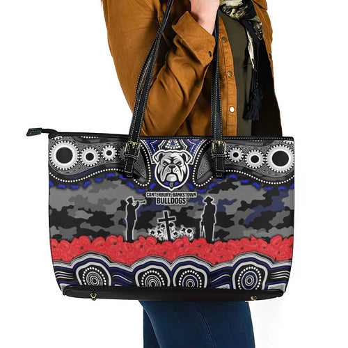 ANZAC Day Canterbury Bankstown Bulldogs Leather Tote Bag Military Memorial Aboriginal Indigenous Art