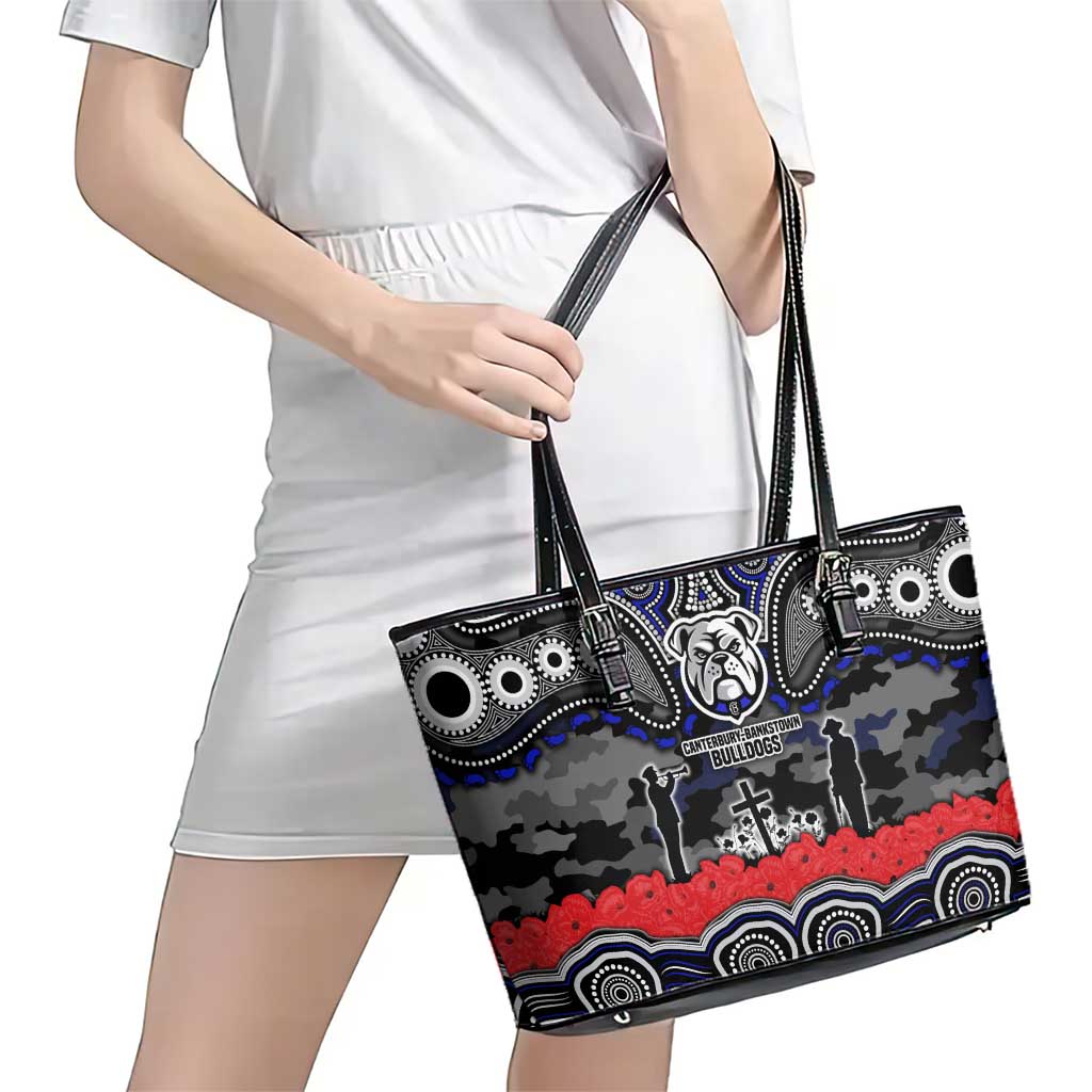 ANZAC Day Canterbury Bankstown Bulldogs Leather Tote Bag Military Memorial Aboriginal Indigenous Art
