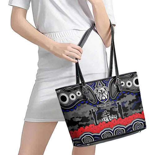ANZAC Day Canterbury Bankstown Bulldogs Leather Tote Bag Military Memorial Aboriginal Indigenous Art